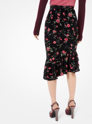Floral Silk Crepe De Chine Ruffle Hem Skirt Michael Kors
