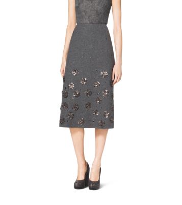 Embroidered Shetland Wool A-Line Skirt | Michael Kors Canada