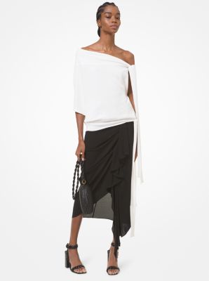 Silk Georgette Draped Sarong Skirt