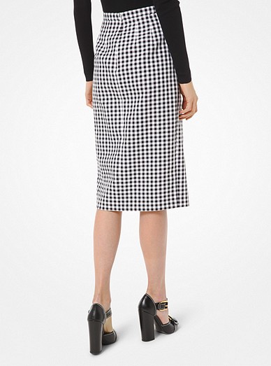 Gingham Cotton Slit-front Pencil Skirt | Michael Kors