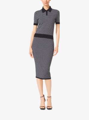Diamond Jacquard Cotton and Wool Pencil Skirt