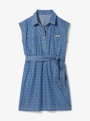Logo Jacquard Chambray Shirtdress in DENIM | Michael Kors