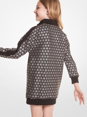 Metallic Logo Stretch Knit Zip Dress in NEGRO | Michael Kors