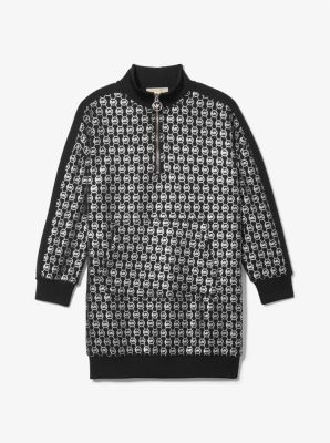 Metallic Logo Stretch Knit Zip Dress in NEGRO | Michael Kors
