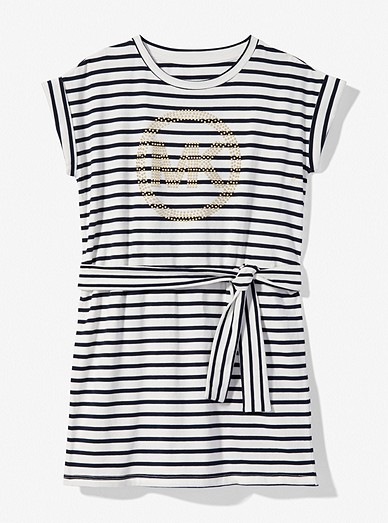 Studded Logo Striped Stretch Cotton Dress | Michael Kors