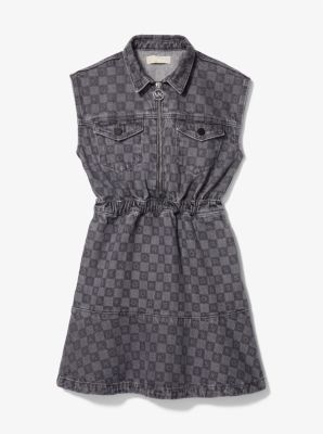 Petite robe en serg&eacute; &agrave; motif damier &agrave; logo in D&Eacute;LAV&Eacute; GRIS | Michael Kors