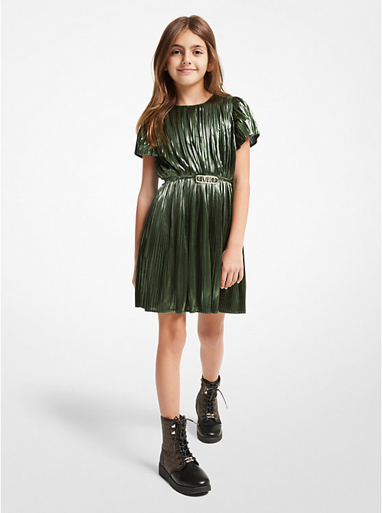 Pleated Lamé Belted Dress image number 0