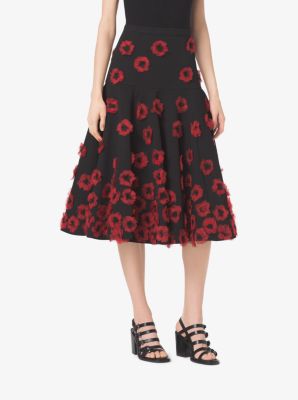 Poppy-Embroidered Cotton-Matelass&eacute; Skirt
