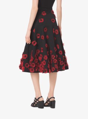 Poppy-Embroidered Cotton-Matelass&eacute; Skirt