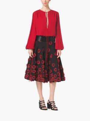 Poppy-Embroidered Cotton-Matelass&eacute; Skirt