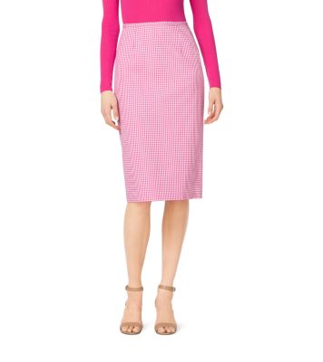 Gingham Stretch-Cotton Pencil Skirt