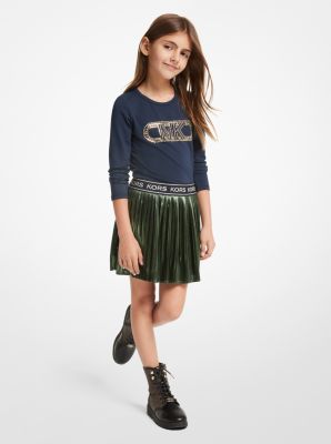 Logo Tape Metallic Pleated Skirt image number 0