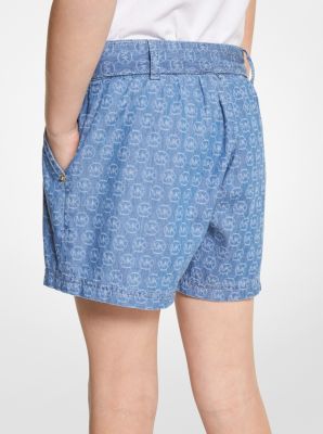 Logo Jacquard Chambray Shorts in DENIM | Michael Kors