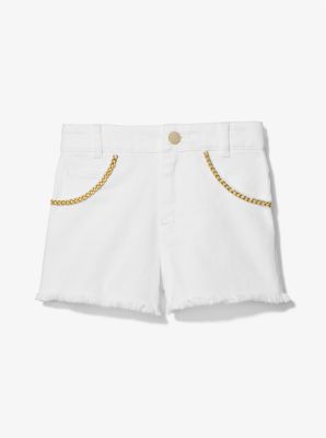 Chain Embellished Stretch Denim Shorts