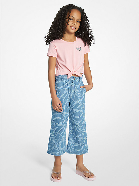 Chain-Link Logo Print Chambray Pants image number 0