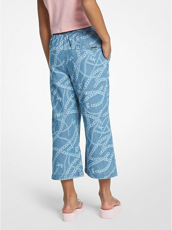 Chain-Link Logo Print Chambray Pants image number 1