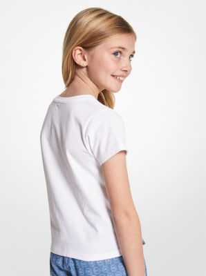 Sequined Logo Cotton T-Shirt in WHITE | Michael Kors