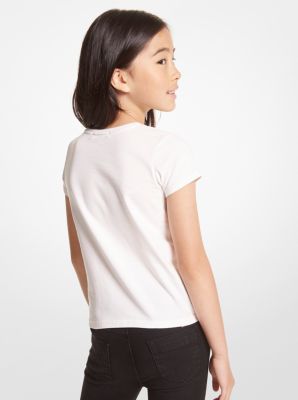 Glitter Logo Stretch Cotton T-Shirt in OFF WHITE | Michael Kors