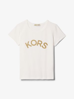 Camiseta de algod&oacute;n el&aacute;stico con logotipo y purpurina in BLANCO CRUDO | Michael Kors
