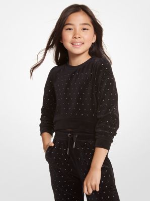 Crystal Embellished Velvet Sweatshirt in BLACK | Michael Kors