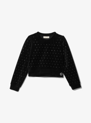 Pull molletonn&eacute; en velours orn&eacute; de cristaux in NOIR | Michael Kors
