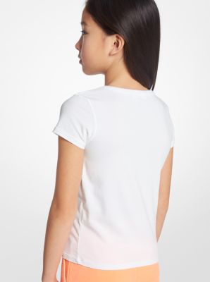 T-shirt in cotone stretch con paillettes cuore e logo image number 1