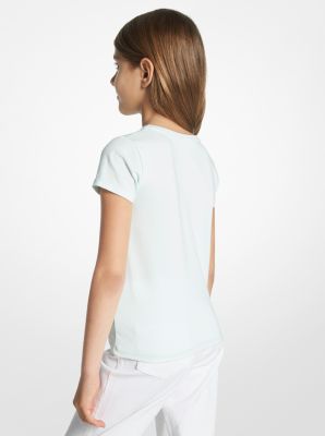 Stretch Cotton Sequined Logo Heart T-Shirt