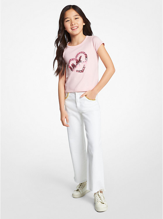 Stretch Cotton Sequined Logo Heart T-Shirt image number 0
