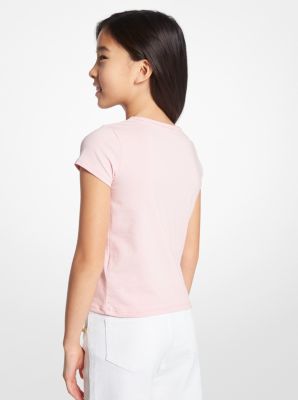 Stretch Cotton Sequined Logo Heart T-Shirt in PINK | Michael Kors