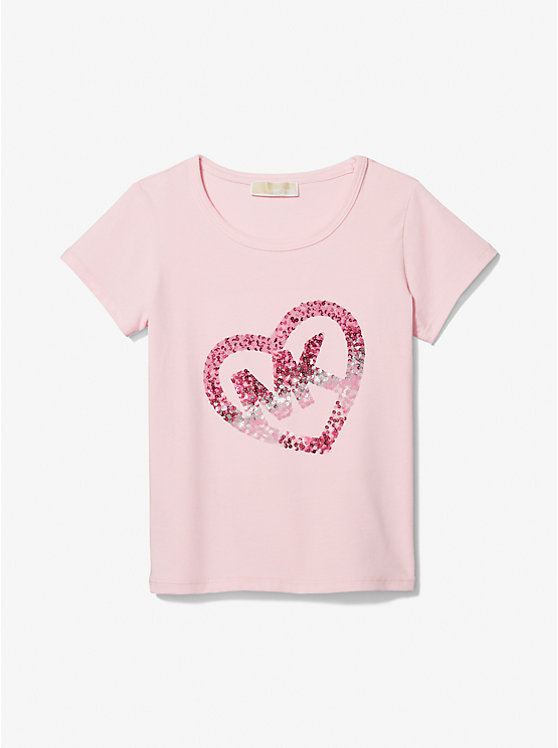 T-shirt en coton extensible à logo en forme de cœur à paillettes image number 2
