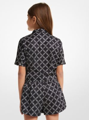 Empire Logo Print Woven Tie-Front Blouse