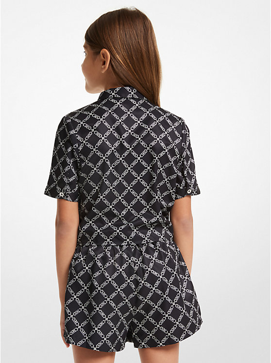 Empire Logo Print Woven Tie-Front Blouse image number 1