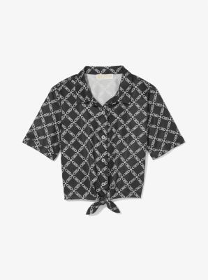 Empire Logo Print Woven Tie-Front Blouse image number 2