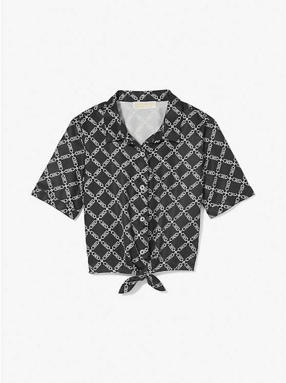 Empire Logo Print Woven Tie-Front Blouse image number 2