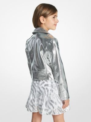 Michael kors silver leather on sale jacket