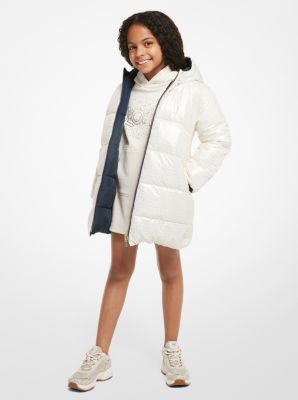 Quilted Metallic Logo Reversible Puffer Coat image number 0