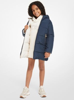 Quilted Metallic Logo Reversible Puffer Coat image number 2