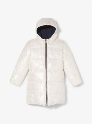 Quilted Metallic Logo Reversible Puffer Coat image number 3