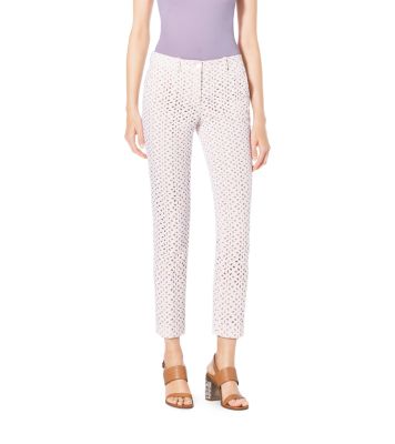 Eyelet-Embroidered Silk-Jacquard Skinny Pants