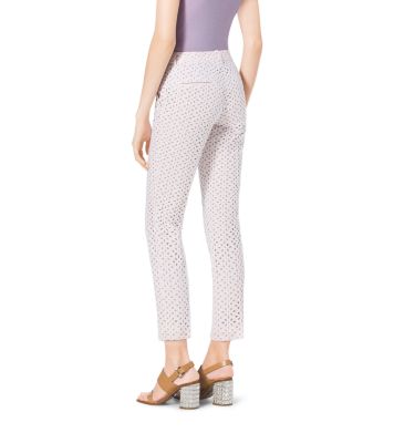 Eyelet-Embroidered Silk-Jacquard Skinny Pants