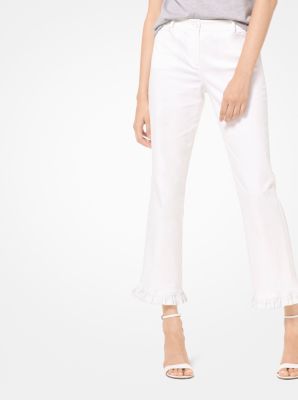 Stretch-Cotton Ruffle-Hem Trousers
