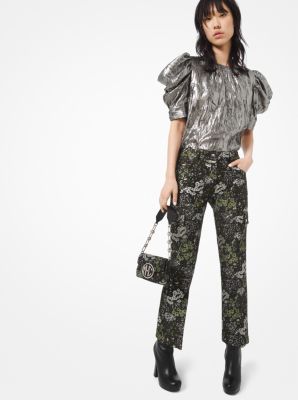 Floral Brocade Cargo Pants in SILVER/SPRUC | Michael Kors