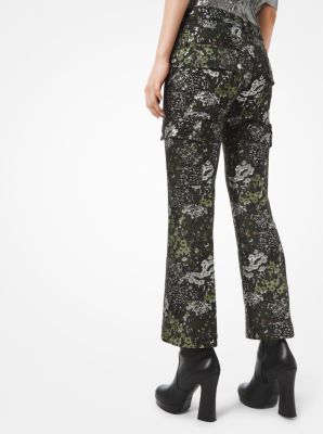 Floral Brocade Cargo Pants in SILVER/SPRUC | Michael Kors