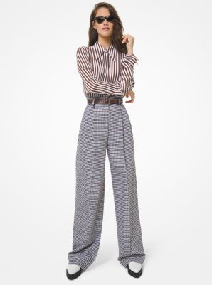 Dogtooth Windowpane Wool Blend Pleated Trousers