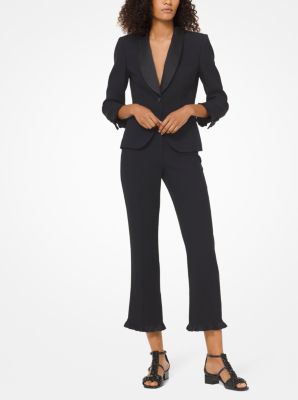 Double Crepe-Sabl&eacute; and Satin Ruffle-Hem Trousers