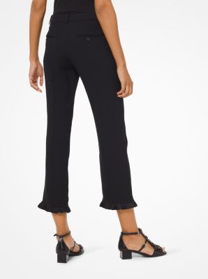 Double Crepe-Sabl&eacute; and Satin Ruffle-Hem Trousers