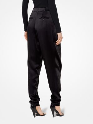 Pleated Satin-Charmeuse Trousers