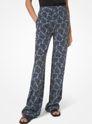 Paisley Silk Crepe De Chine Pajama Pant in LAKE | Michael Kors
