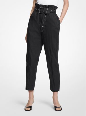 Belted Crushed Cotton Trousers