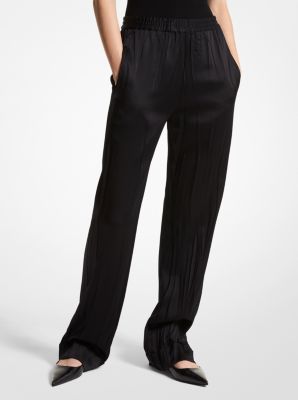 Crushed Satin Charmeuse Pajama Pants in BLACK | Michael Kors